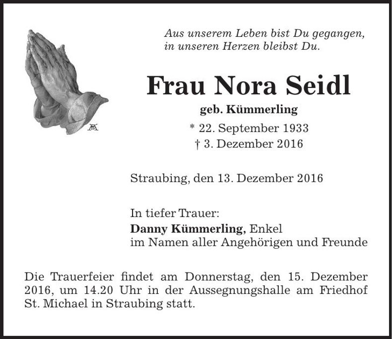 Traueranzeige Nora Seidl