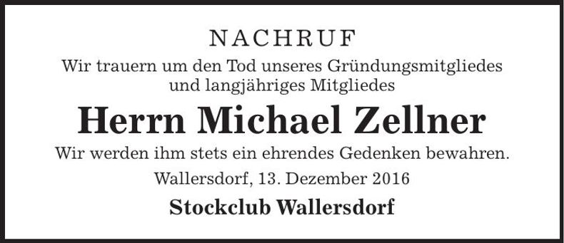 Traueranzeige Michael Zellner