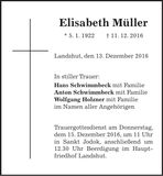 Traueranzeige Elisabeth Müller