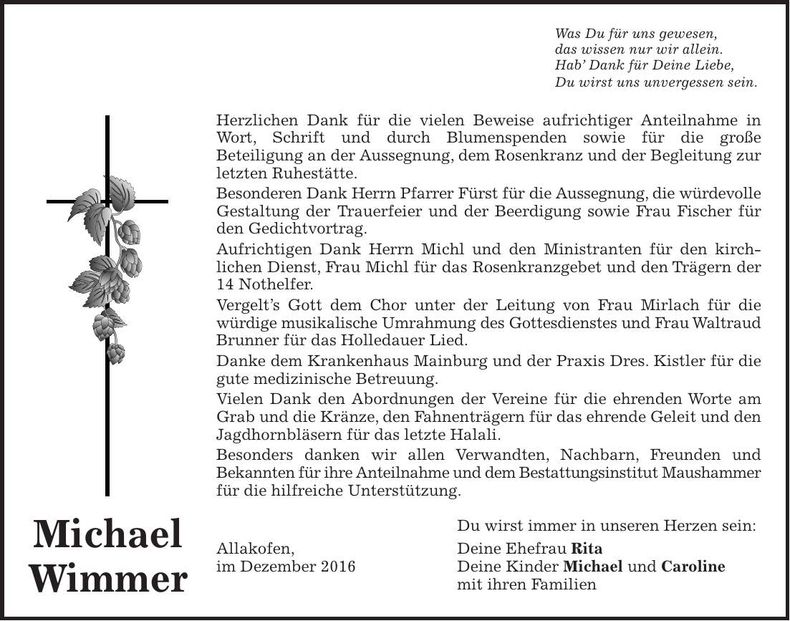 Traueranzeige Michael Wimmer