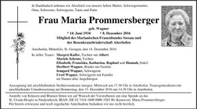 Traueranzeige Maria Prommersberger