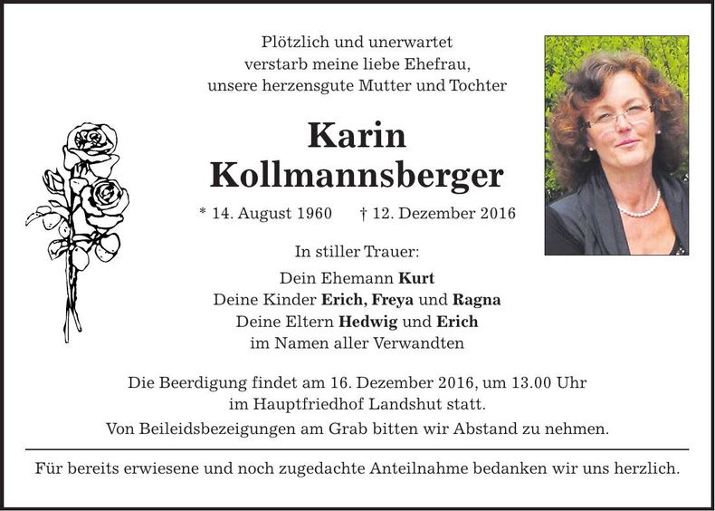 Traueranzeige Karin Kollmannsberger