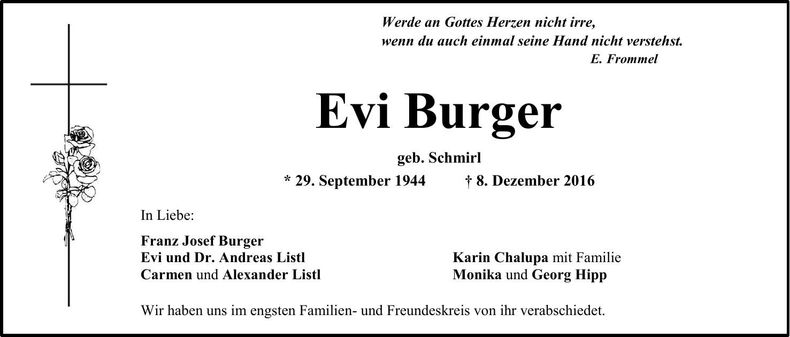 Traueranzeige Evi Burger