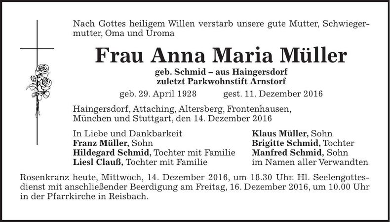 Traueranzeige Anna Maria Müller