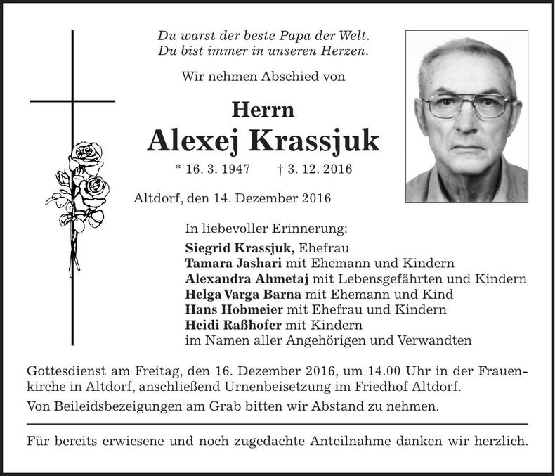 Traueranzeige Alexej Krassjuk