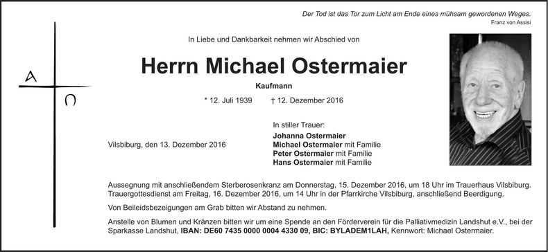 Traueranzeige Michael Ostermaier
