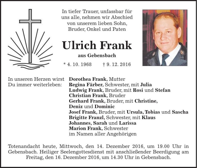 Traueranzeige Ulrich Frank