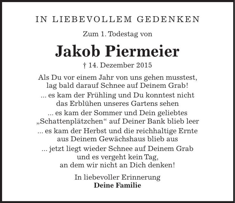 Traueranzeige Jakob Piermeier