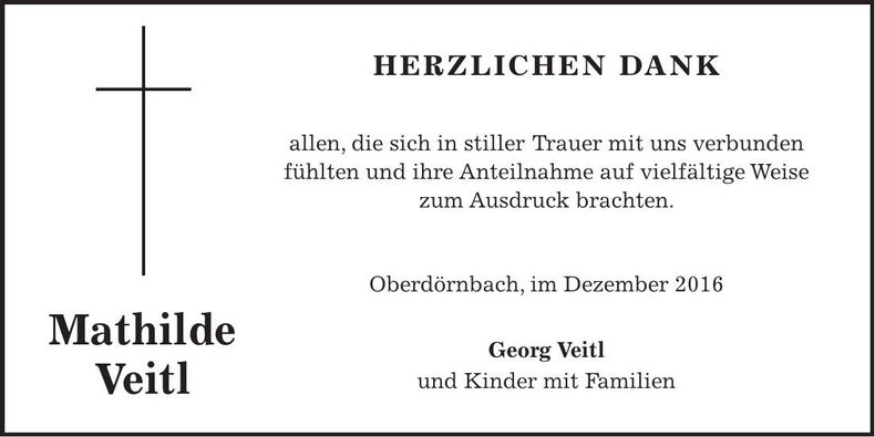 Traueranzeige Mathilde Veitl