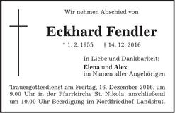 Traueranzeige Eckhard Fendler