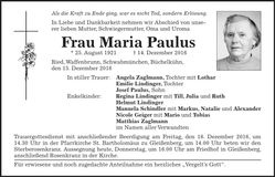 Traueranzeige Maria Paulus