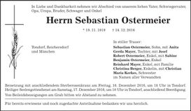 Traueranzeige Sebastian Ostermeier