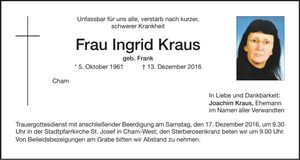 Traueranzeige Ingrid Kraus