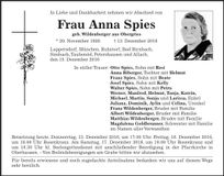 Traueranzeige Anna Spies