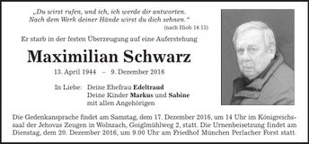 Traueranzeige Maximilian Schwarz