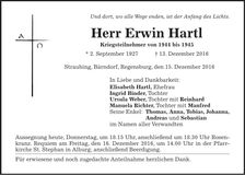 Traueranzeige Erwin Hartl