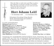 Traueranzeige Johann Leitl