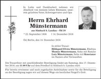 Traueranzeige Ehrhard Münstermann