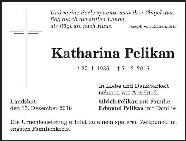 Traueranzeige Katharina Pelikan