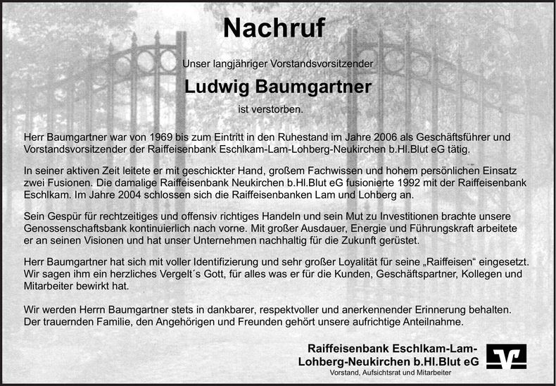 Traueranzeige Ludwig Baumgartner