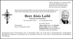 Traueranzeige Alois Loibl