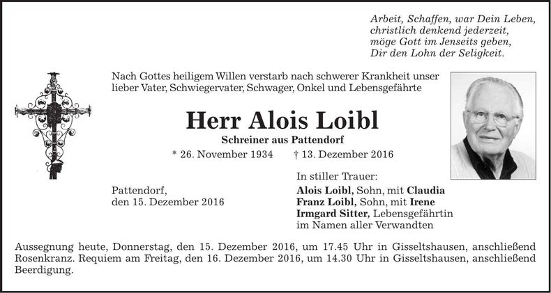 Traueranzeige Alois Loibl
