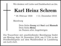 Traueranzeige Heinz Schrem