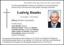 Traueranzeige Ludwig Humbs