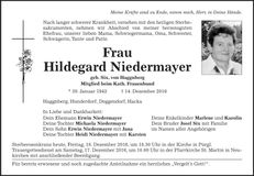 Traueranzeige Hildegard Niedermayer