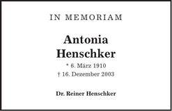 Traueranzeige Antonia Henschker