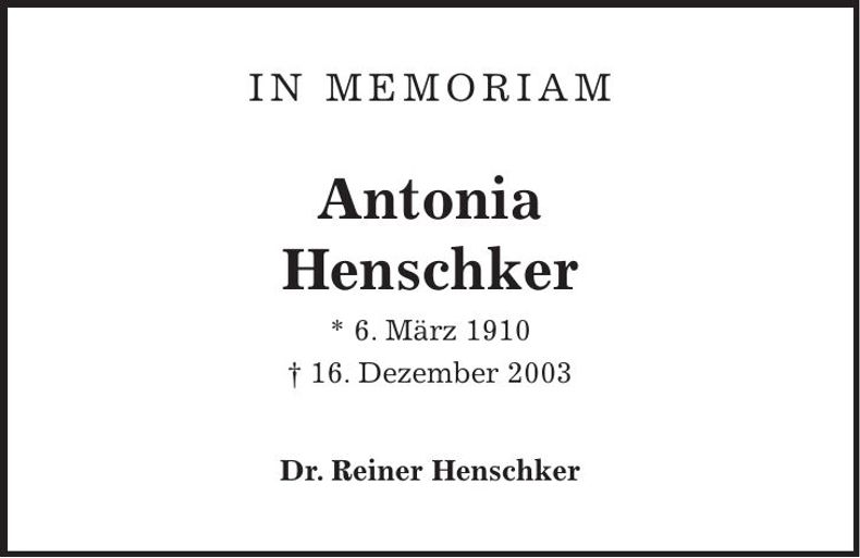 Traueranzeige Antonia Henschker