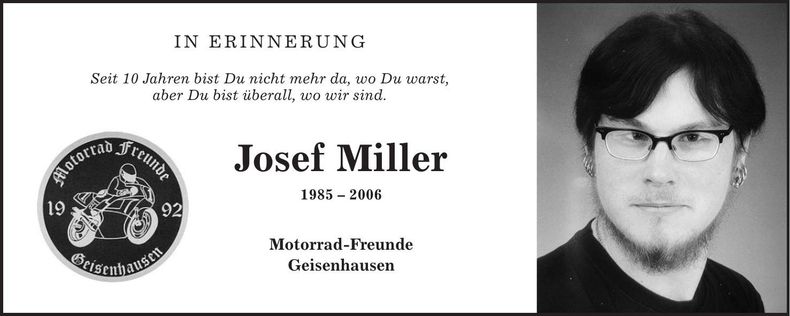 Traueranzeige Josef Miller
