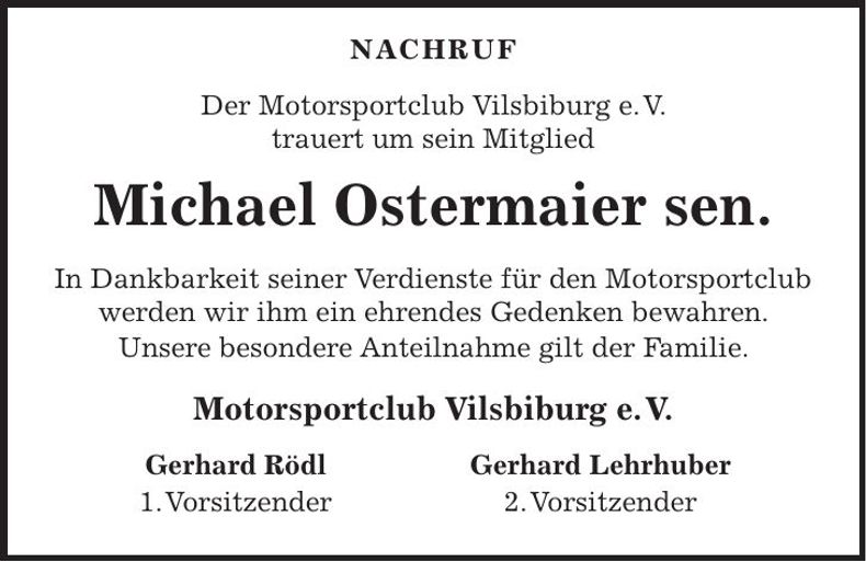 Traueranzeige Michael Ostermaier