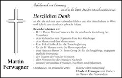 Traueranzeige Martin Ferwagner