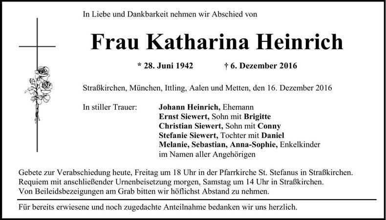 Traueranzeige Katharina Heinrich