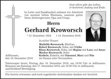 Traueranzeige Gerhard Kroworsch
