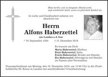 Traueranzeige Alfons Haberzettel