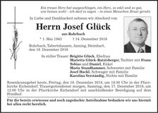Traueranzeige Josef Glück