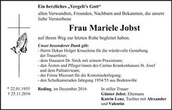 Traueranzeige Mariele Jobst