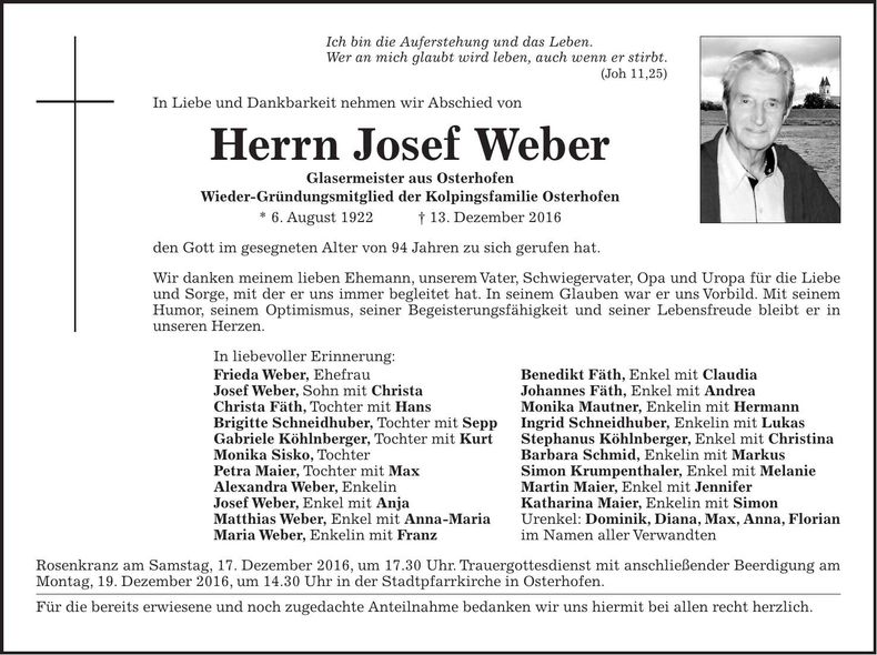 Traueranzeige Josef Weber