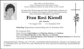 Traueranzeige Rosi Kiendl