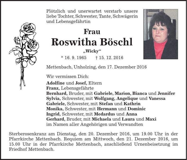 Traueranzeige Roswitha Böschl