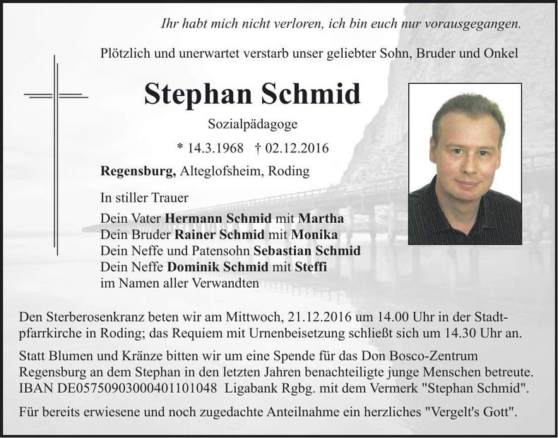 Traueranzeige Stephan Schmid