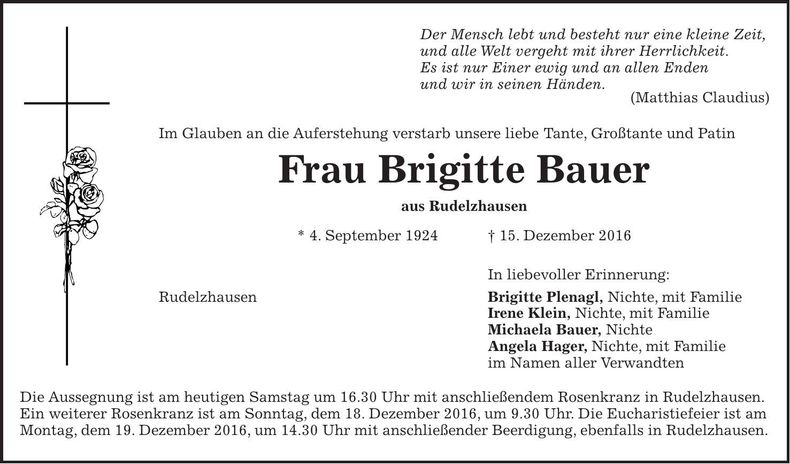 Traueranzeige Brigitte Bauer