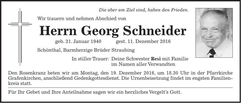 Traueranzeige Georg Schneider