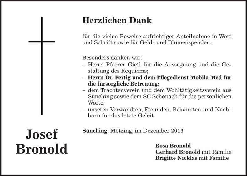Traueranzeige Josef Bronold