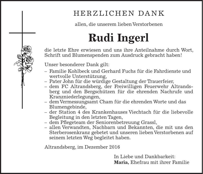 Traueranzeige Rudi Ingerl