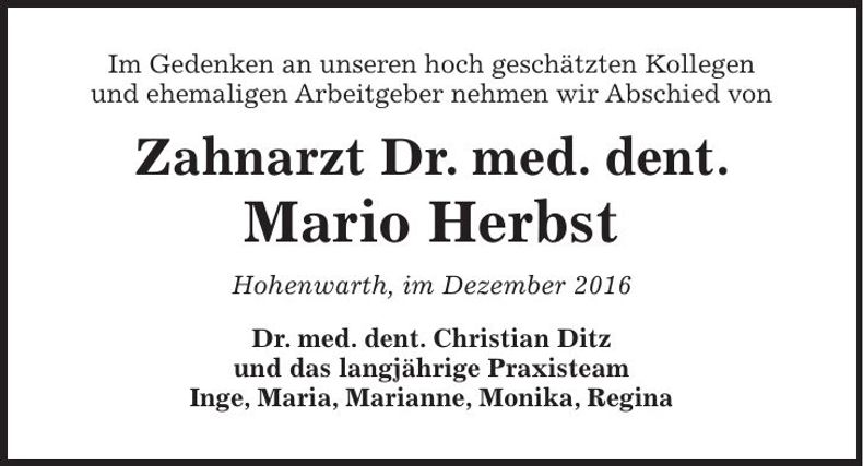 Traueranzeige Mario Herbst