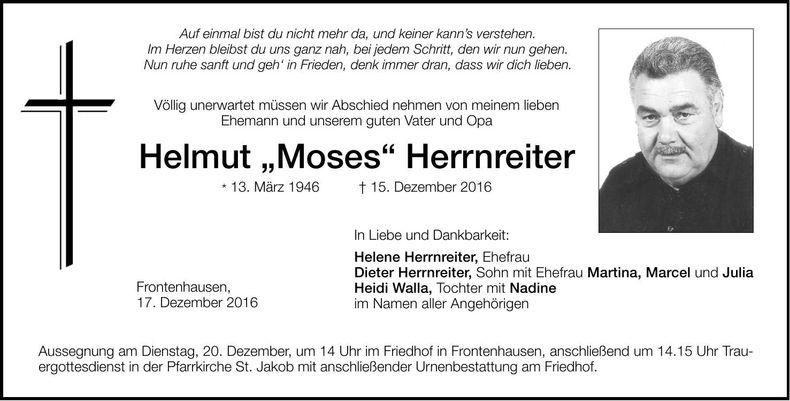Traueranzeige Helmut Herrnreiter
