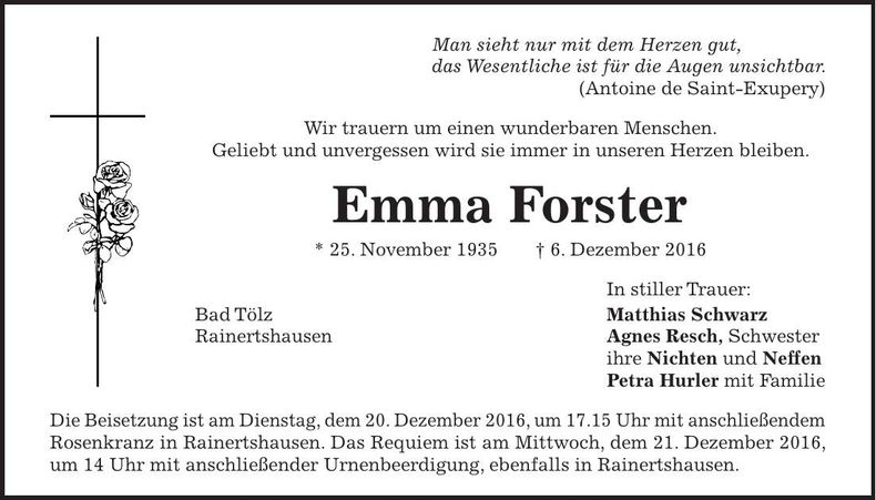 Traueranzeige Emma Forster
